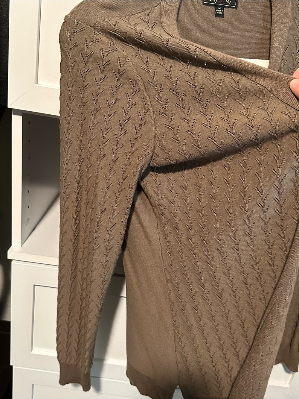 Taupe Brown Open Front Textured Cardigan Long Sleeve Career Workwear size Medium - Picture 4 of 10